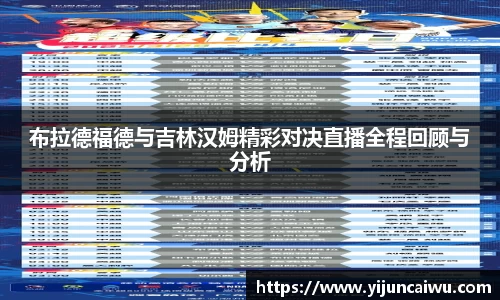 布拉德福德与吉林汉姆精彩对决直播全程回顾与分析